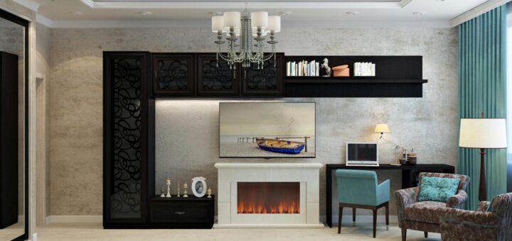 a custom-built home with a fireplace and unique personalized décor.